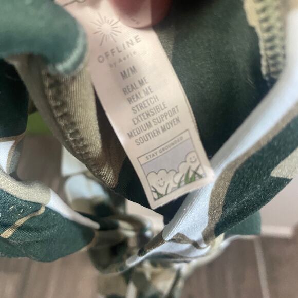 Offline By Aerie Real Me Ruched Sports Bra Dusty Green Camo Criss Cross Back M - Picture 4 of 7